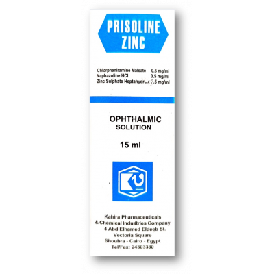 PRISOLINE ZINC ( CHLORPHENIRAMINE 0.5 MG/ML + NAPHAZOLINE 0.5 MG/ML + ZINC SULPHATE 2.5 MG/ML ) EYE DROPS 15 ML